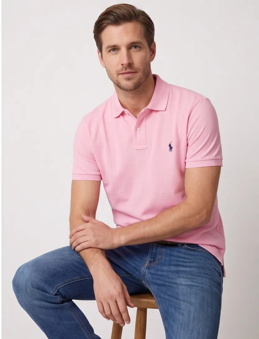 Roze Polo Polo Ralph Lauren Custom Slim Fit eenkleurig paars logo