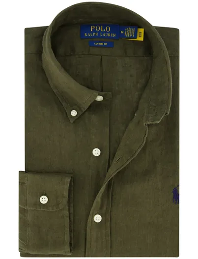 Polo Ralph Lauren Linnen overhemd groen Polo Ralph Lauren Custom fit