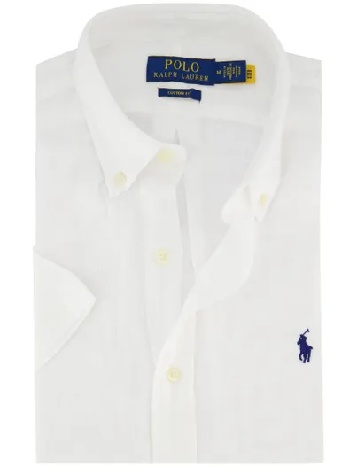 Polo Ralph Lauren Overhemd Polo Ralph Lauren Slim Fit wit linnen effen korte mouw
