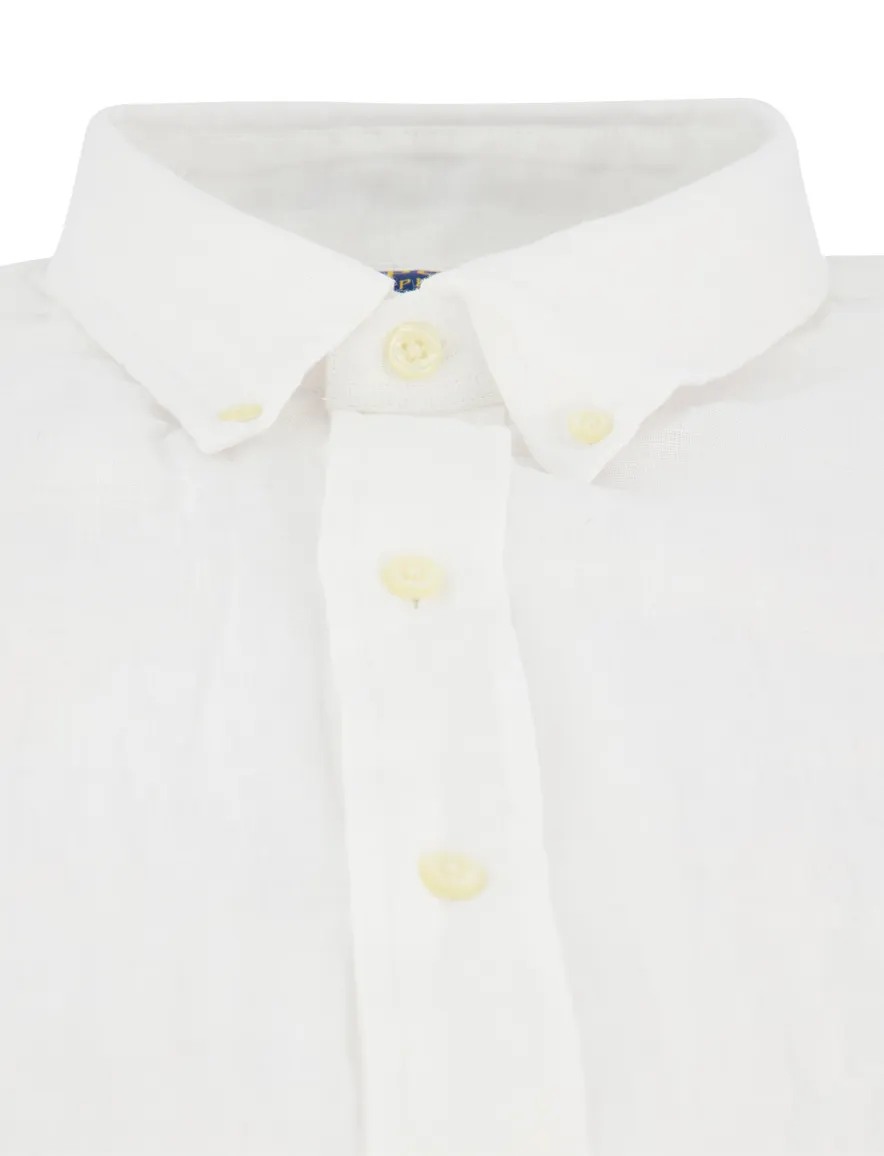 Overhemd Polo Ralph Lauren Slim Fit wit linnen effen korte mouw