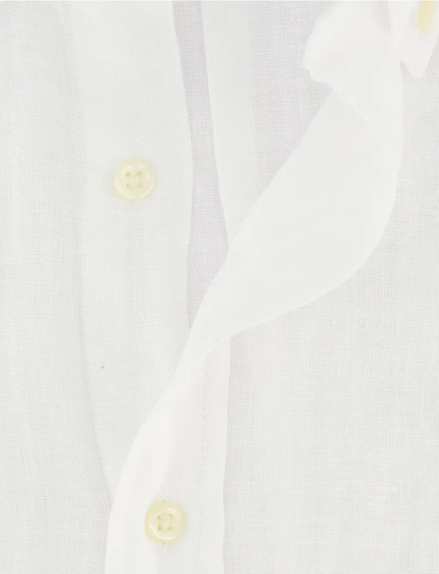 Overhemd Polo Ralph Lauren Slim Fit wit linnen effen korte mouw