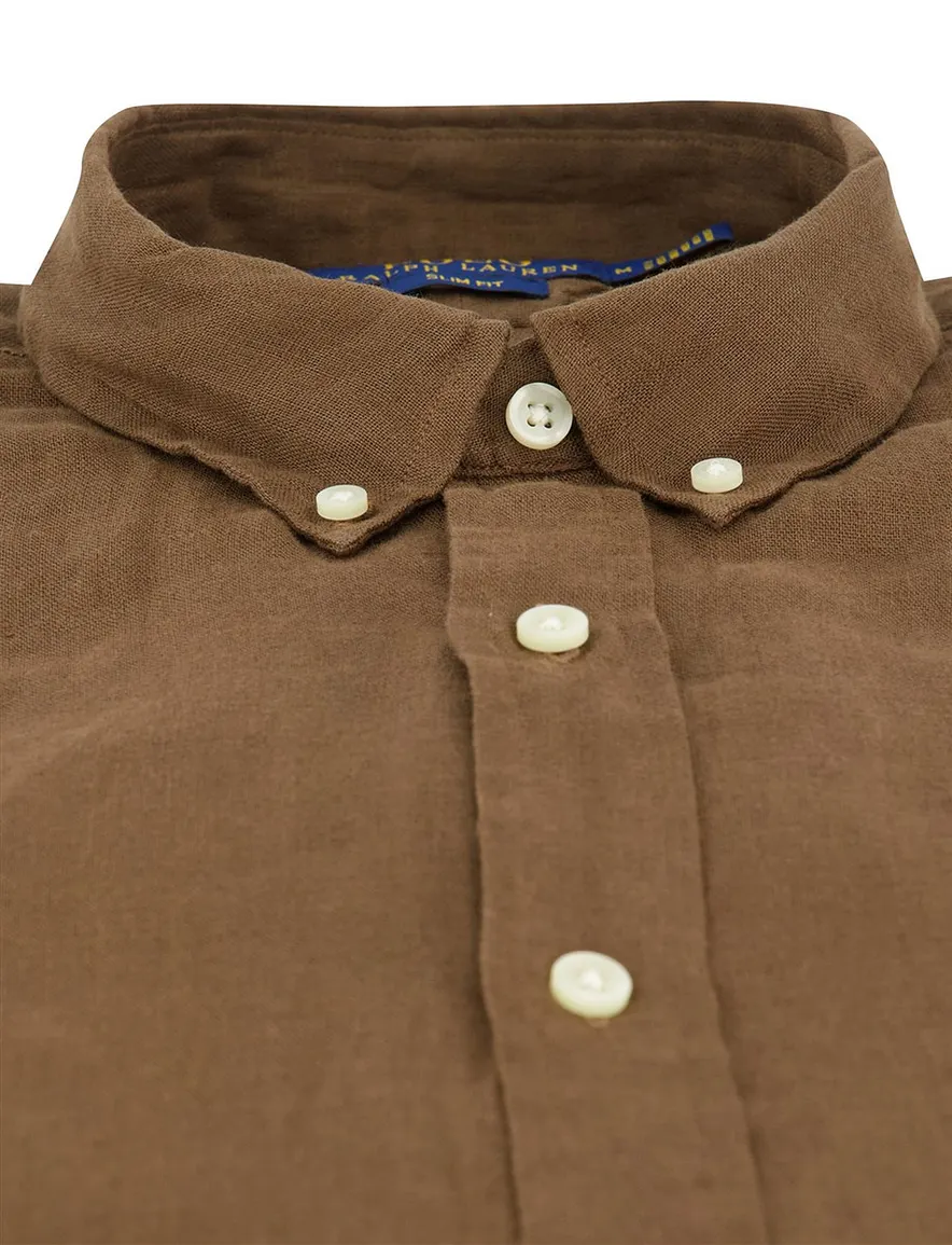 Polo Ralph Lauren overhemd bruin slim fit button down boord
