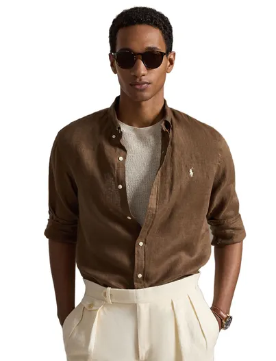 Polo Ralph Lauren Overhemd linnen bruin Polo Ralph Lauren