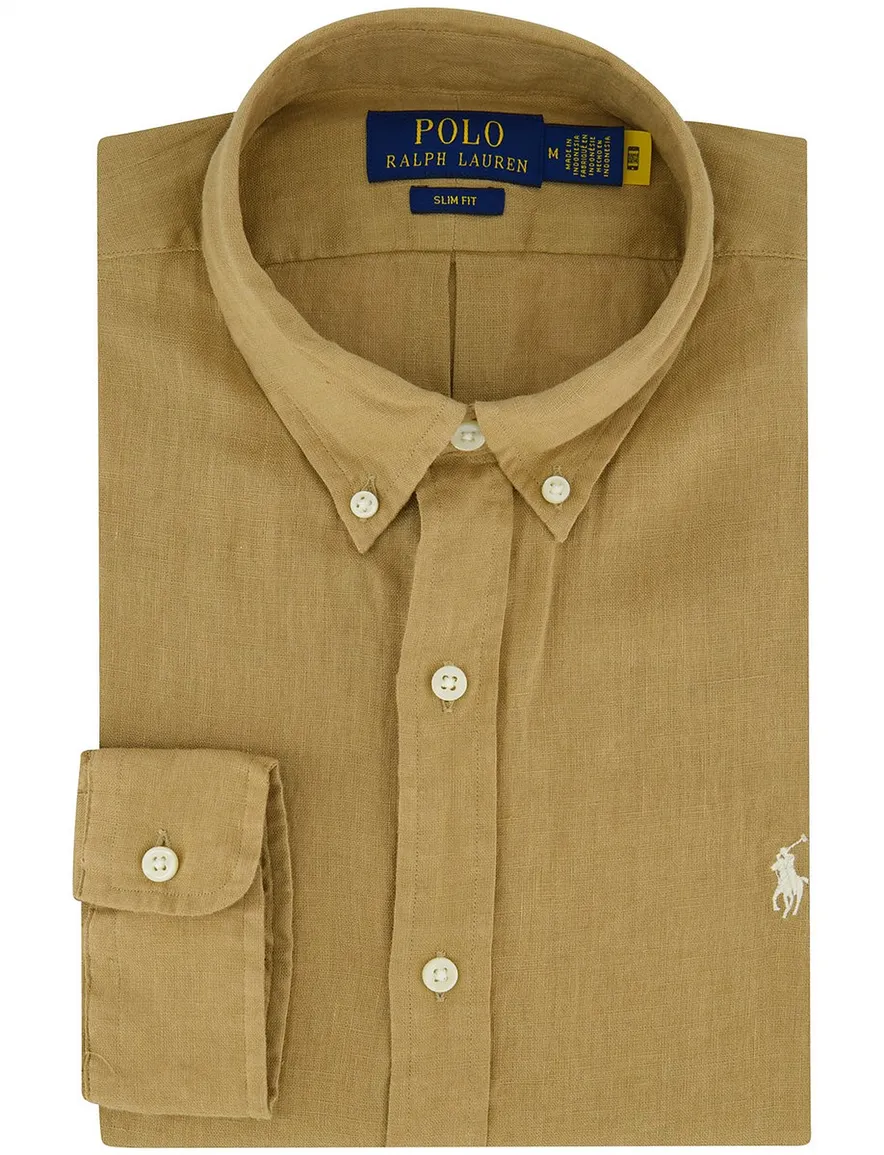 Polo Ralph Lauren overhemd lichtbruin slim fit