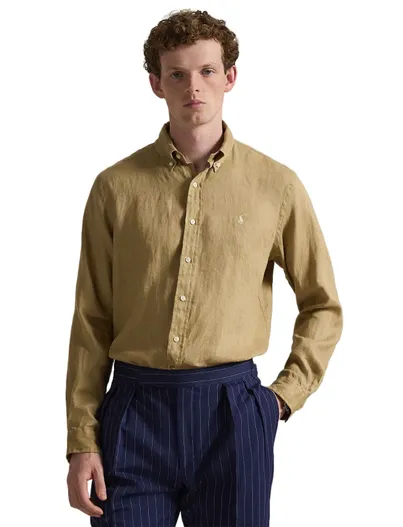 Polo Ralph Lauren Polo Ralph Lauren overhemd lichtbruin linnen