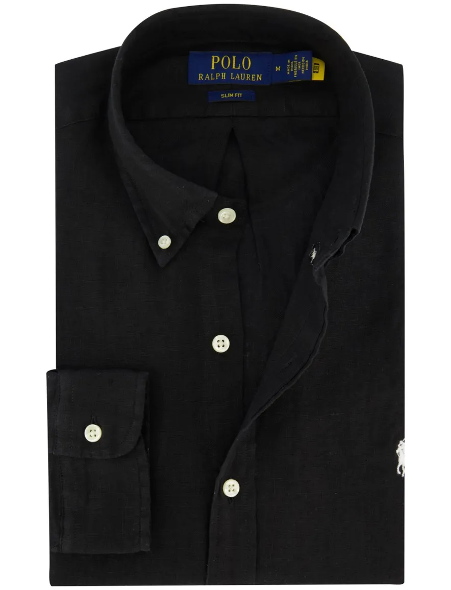 Overhemd Polo Ralph Lauren Slim Fit zwart linnen