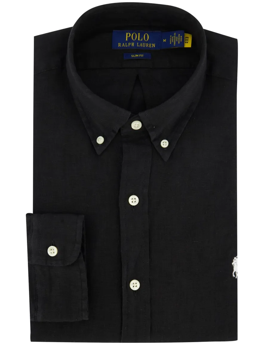 Polo Ralph Lauren Slim Fit overhemd zwart button-down boord linnen