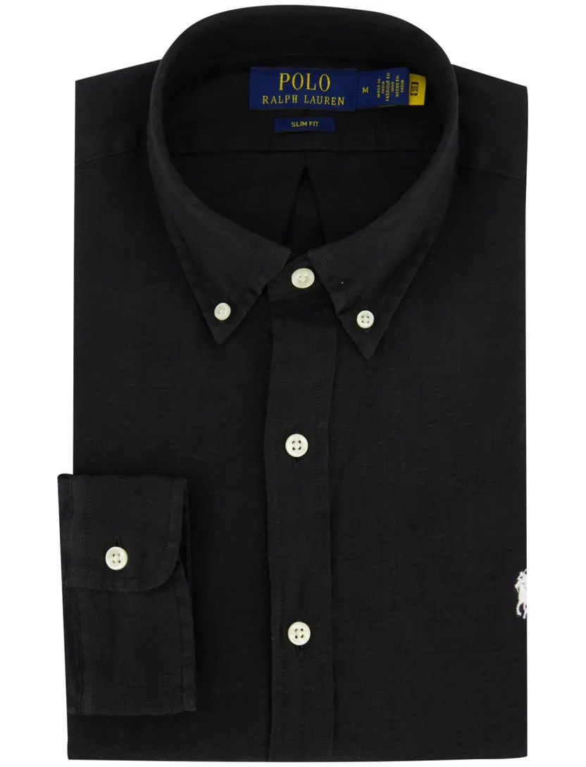 Zwart linnen Polo Ralph Lauren Slim Fit overhemd
