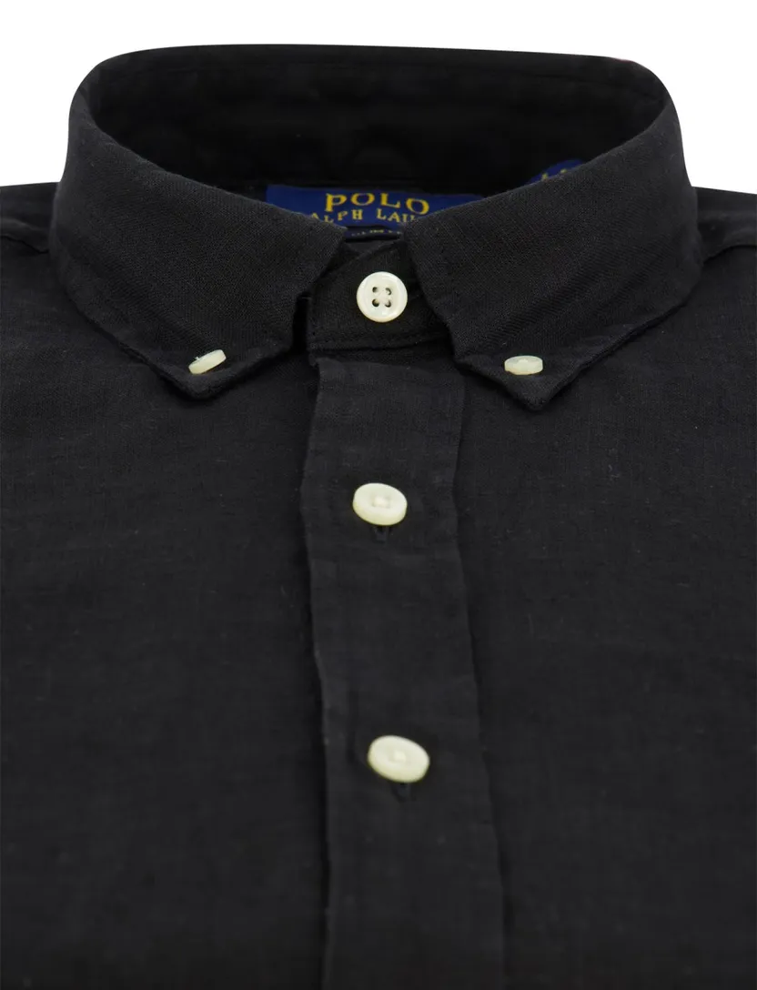 Zwart linnen Polo Ralph Lauren Slim Fit overhemd