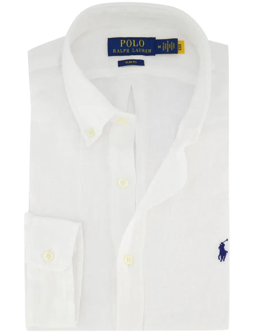 Overhemd Polo Ralph Lauren Slim Fit wit linnen effen