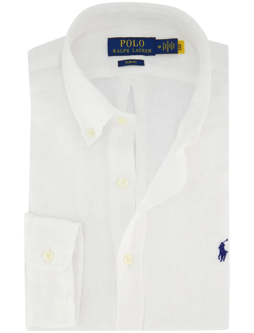 Witte linnen Polo Ralph Lauren Slim Fit overhemd