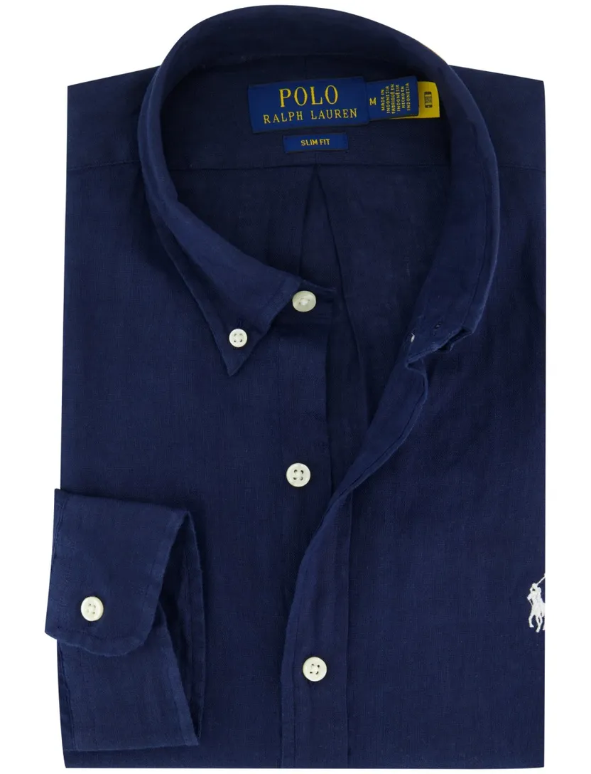 Navy linnen Polo Ralph Lauren Slim Fit overhemd