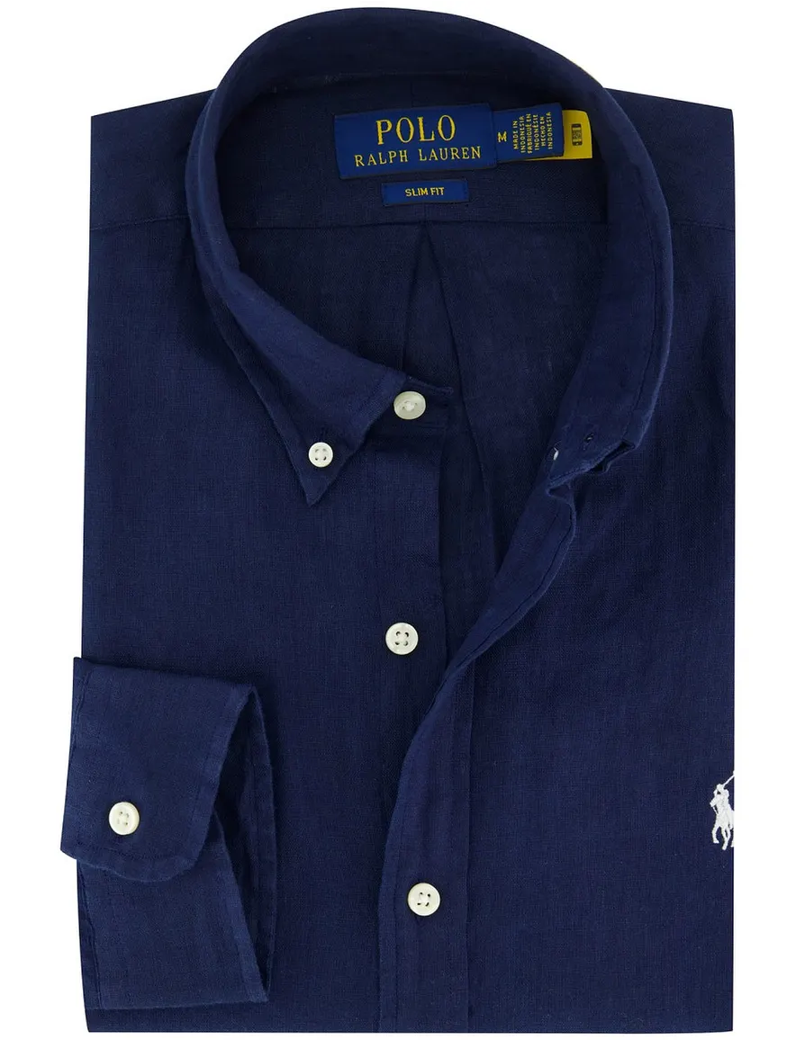 Polo Ralph Lauren Slim Fit overhemd donkerblauw linnen