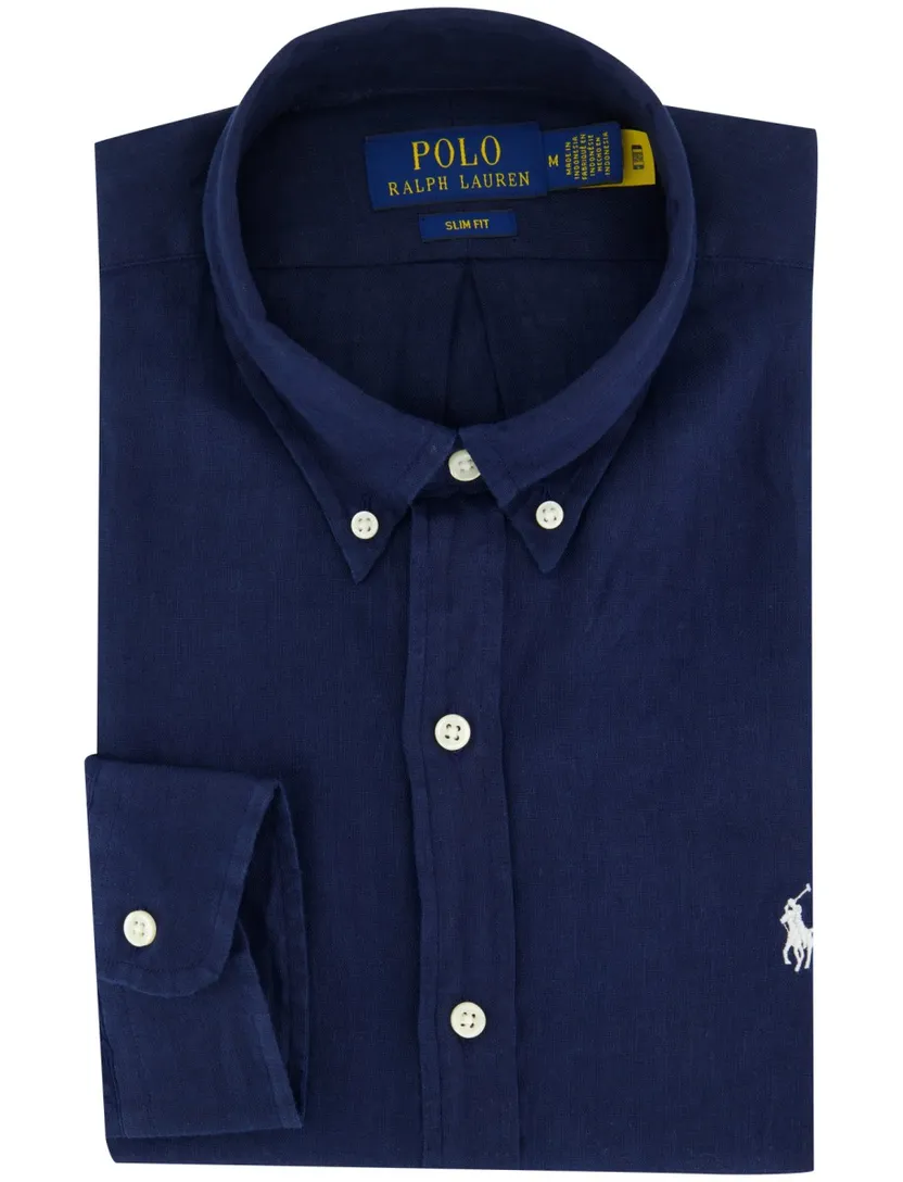Navy linnen Polo Ralph Lauren Slim Fit overhemd