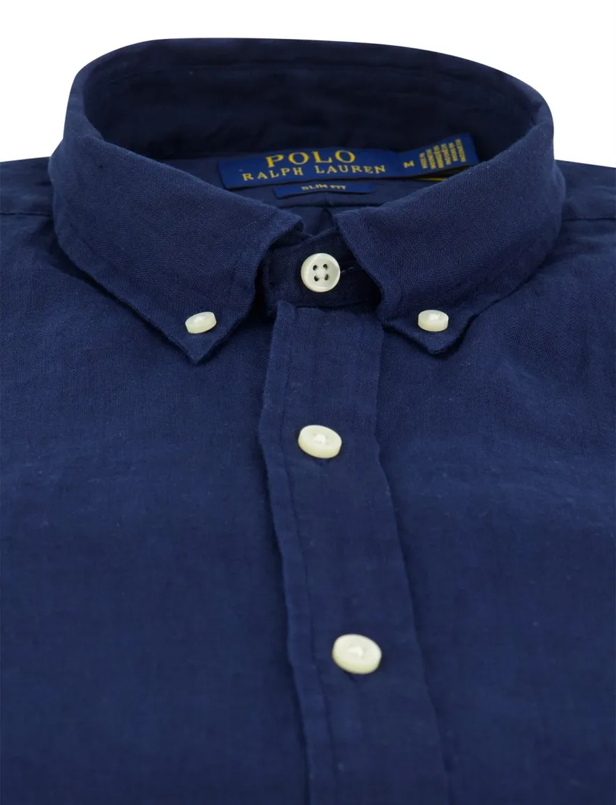 Overhemd Polo Ralph Lauren Slim Fit navy linnen button-down boord