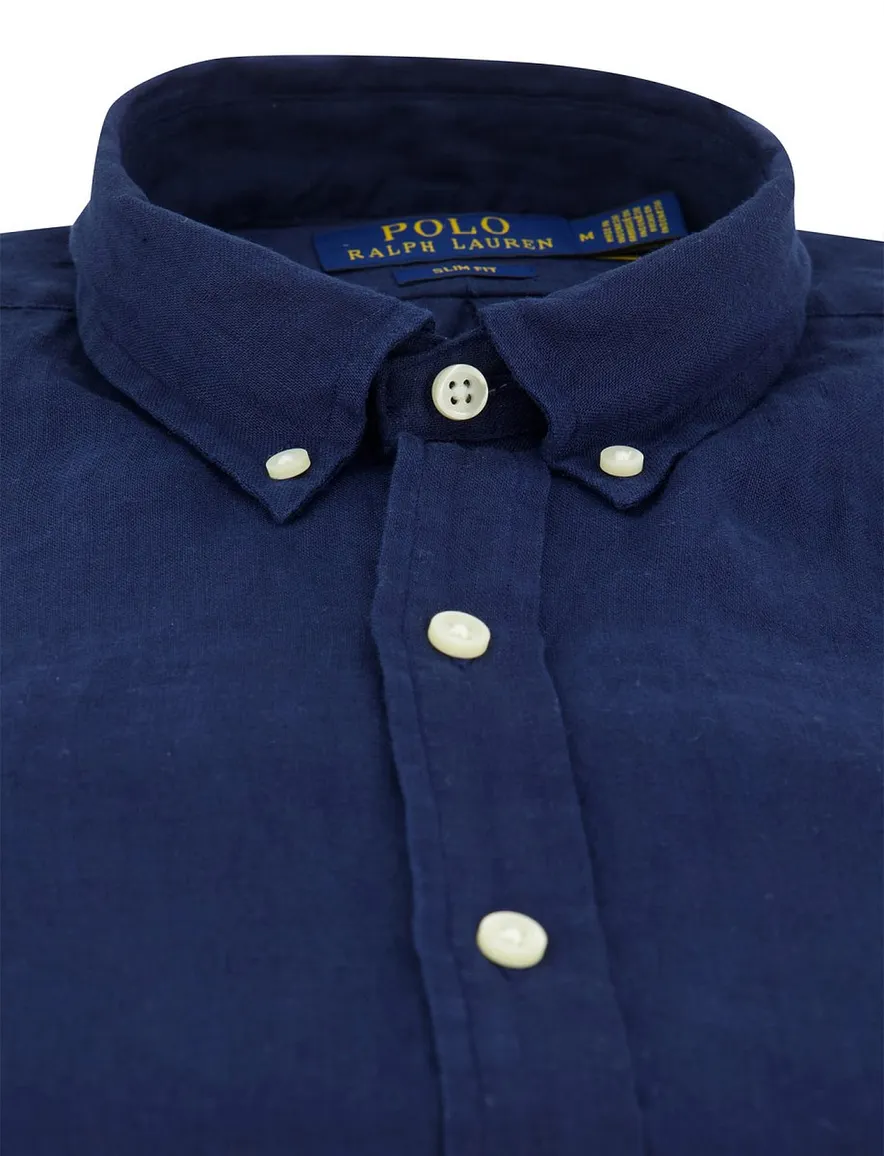 Polo Ralph Lauren Slim Fit overhemd donkerblauw linnen