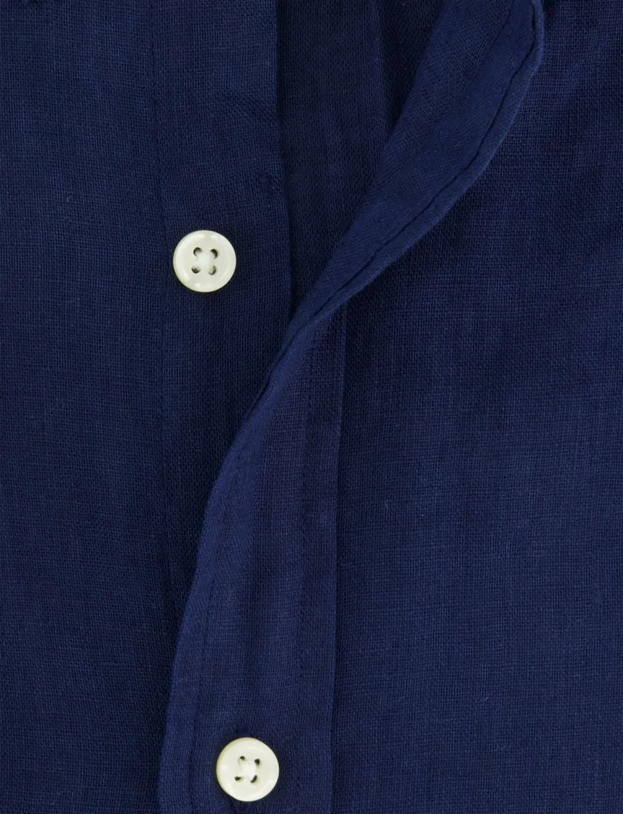 Overhemd Polo Ralph Lauren Slim Fit navy linnen button-down boord