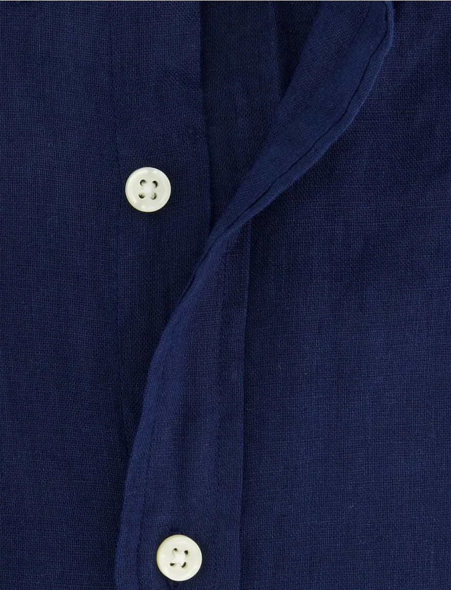 Polo Ralph Lauren Slim Fit overhemd donkerblauw linnen