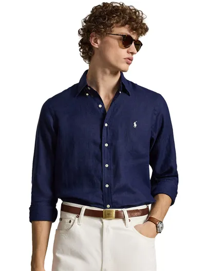 Polo Ralph Lauren Overhemd Polo Ralph Lauren Slim Fit navy linnen button-down boord