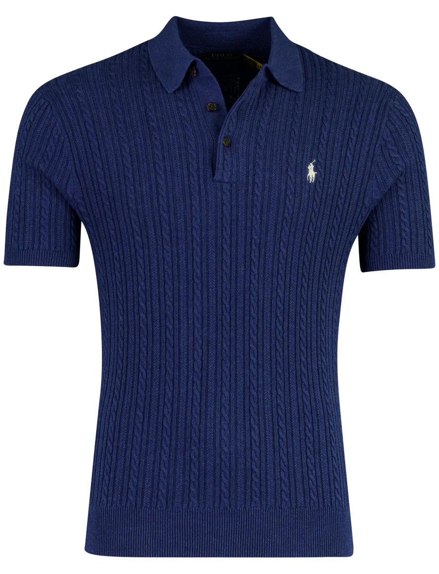 donkerblauw poloshirt Ralph Lauren kabelstructuur