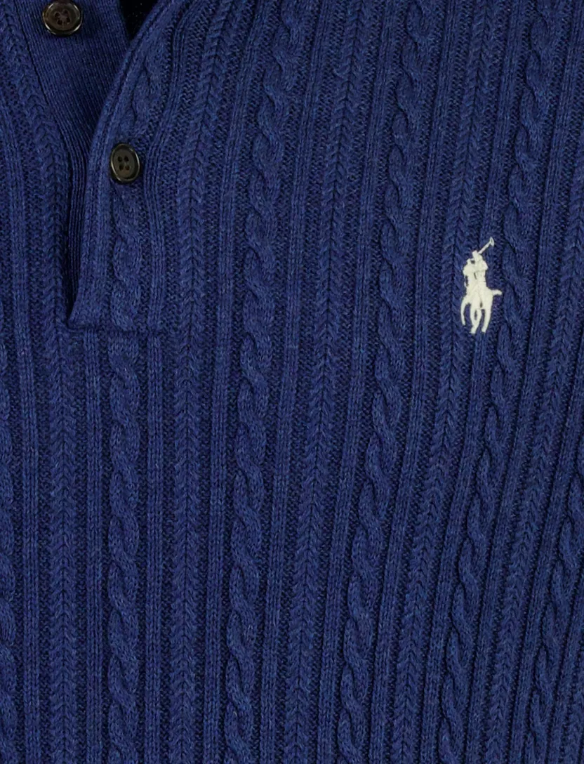 Poloshirt Ralph Lauren korte mouw donkerblauw kabelstructuur