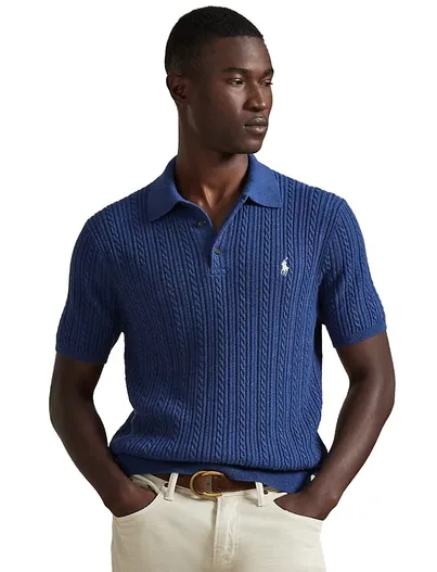 Polo Ralph Lauren donkerblauw poloshirt Ralph Lauren kabelstructuur