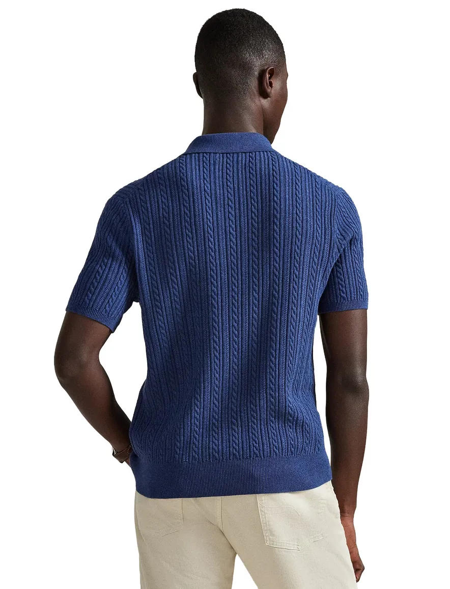 donkerblauw poloshirt Ralph Lauren kabelstructuur