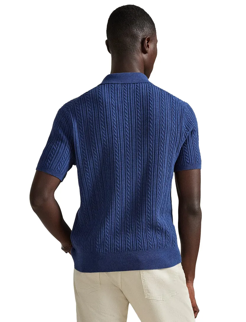 Poloshirt Ralph Lauren korte mouw donkerblauw kabelstructuur