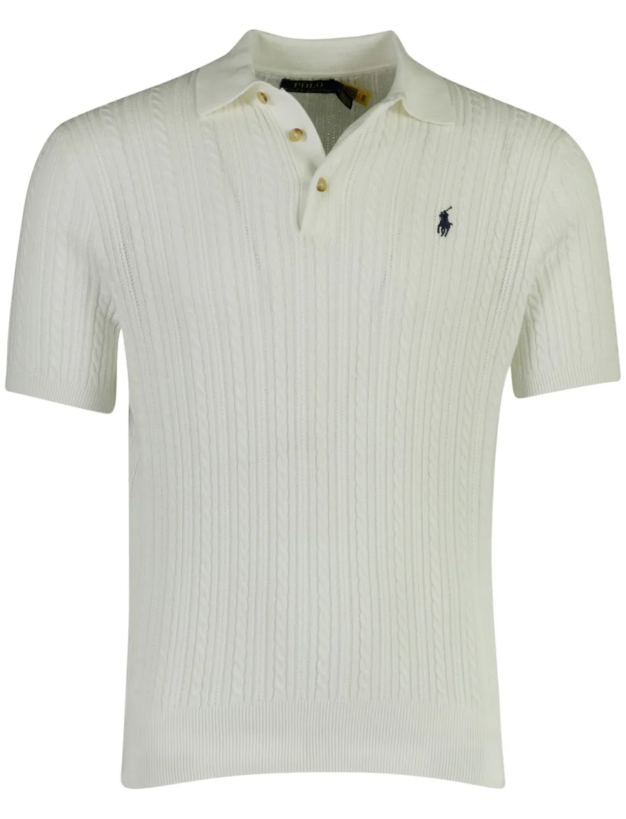 Polo Ralph Lauren gebreide polo wit met navy paardje