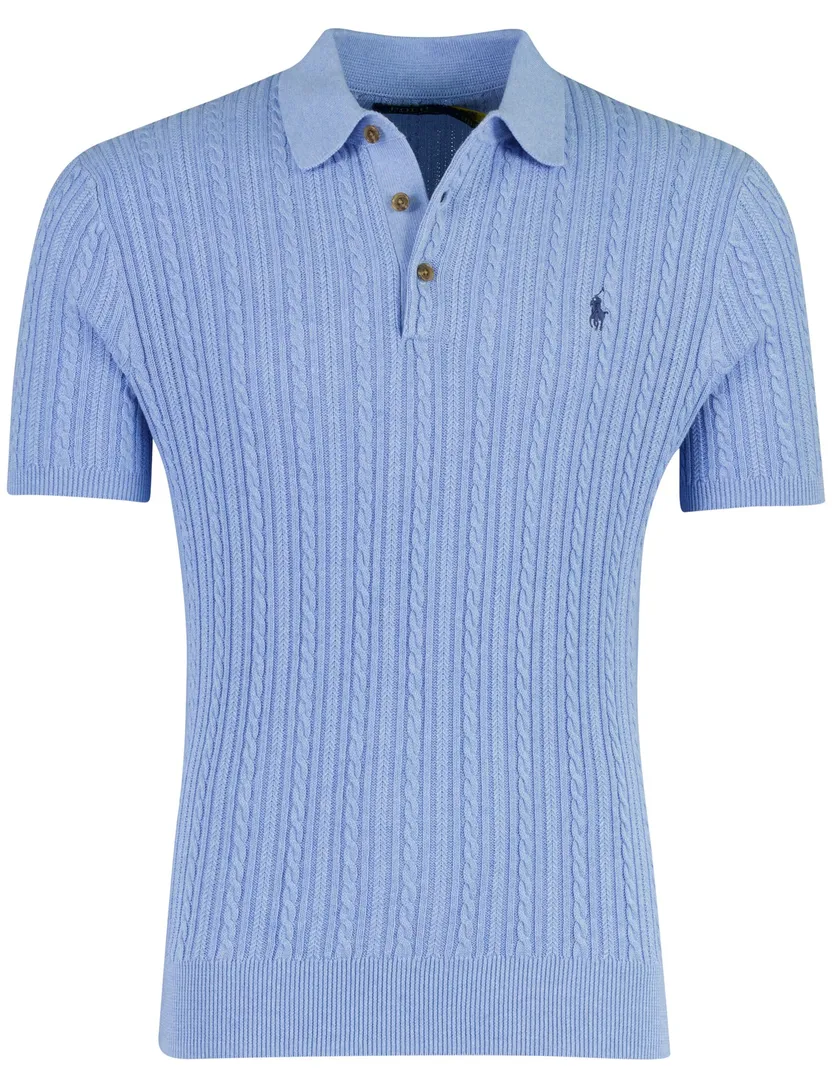 Poloshirt Ralph Lauren korte mouw blauw kabelstructuur