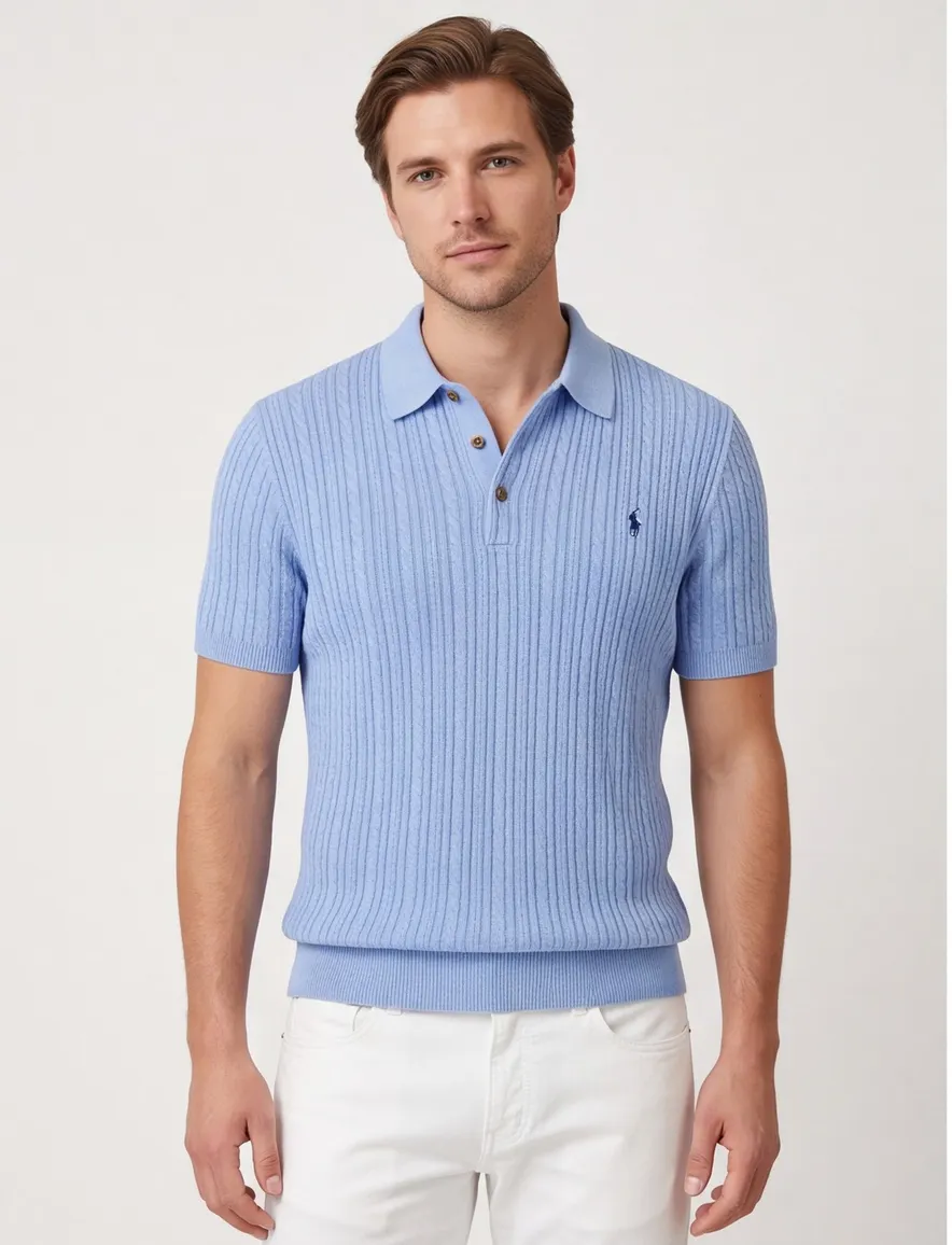 Blauw poloshirt Ralph Lauren normale fit 3 knoops