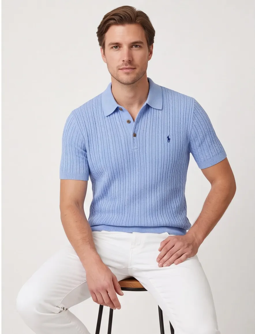 Blauw poloshirt Ralph Lauren normale fit 3 knoops