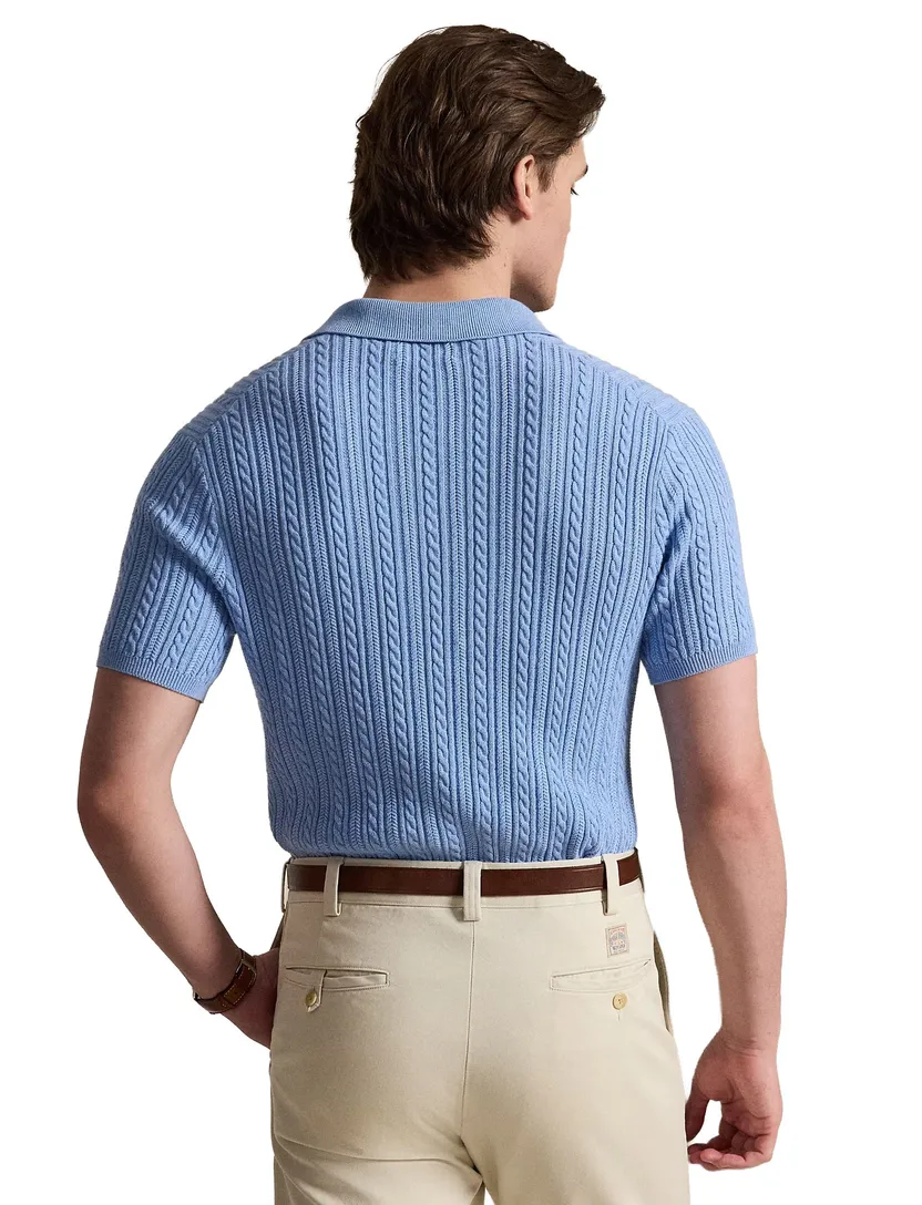 Poloshirt Ralph Lauren korte mouw blauw kabelstructuur