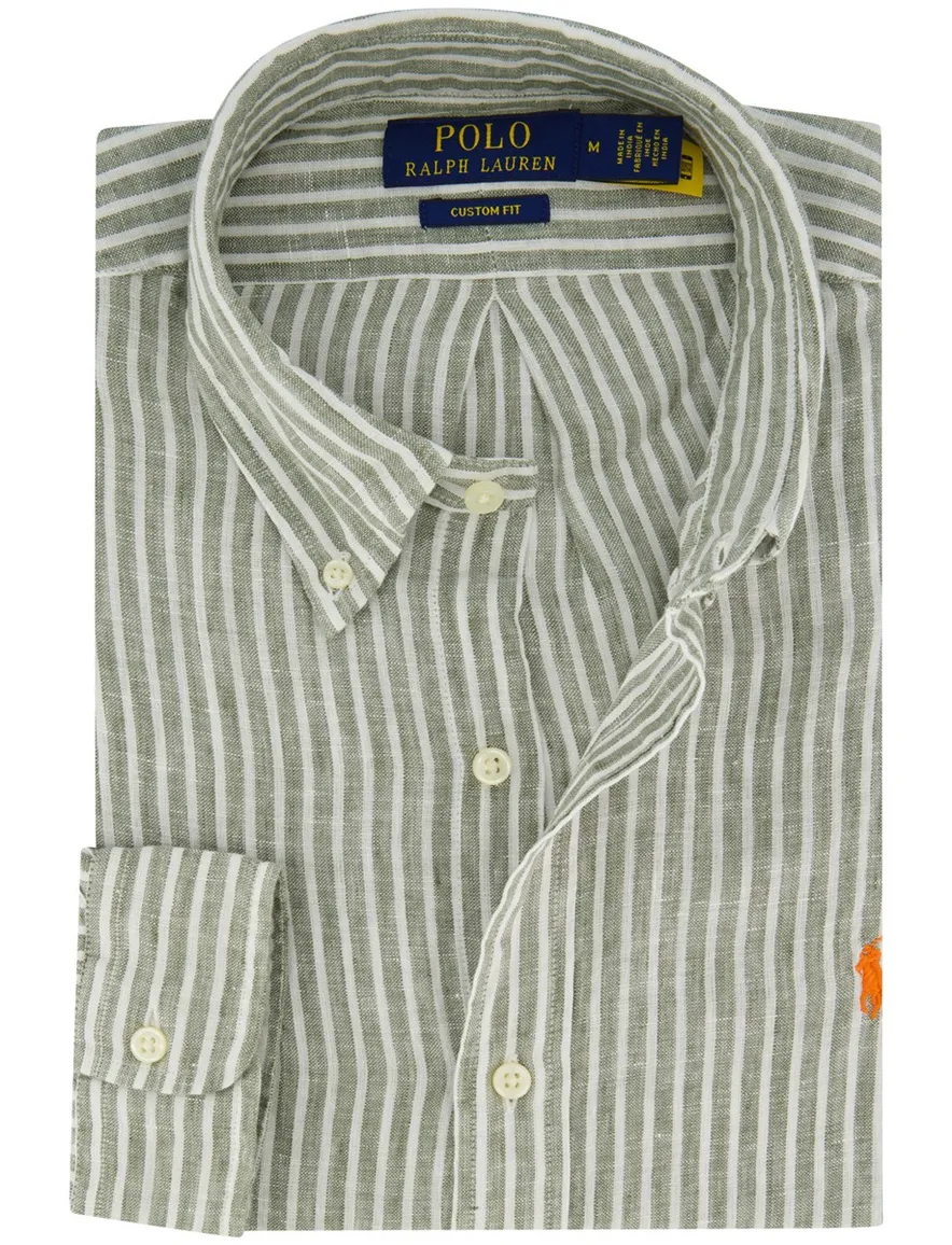 Groen gestreept overhemd Polo Ralph Lauren custom fit