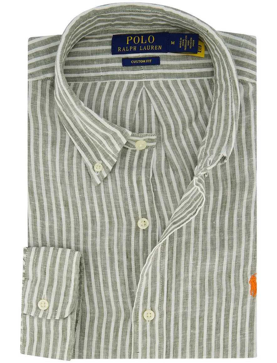 Polo Ralph Lauren overhemd groen gestreept linnen