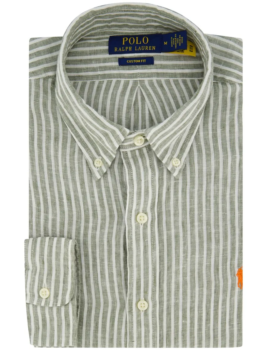 Groen gestreept overhemd Polo Ralph Lauren custom fit