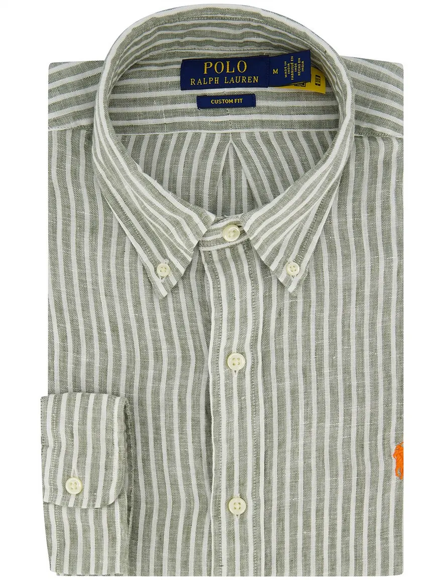 Polo Ralph Lauren overhemd groen gestreept linnen