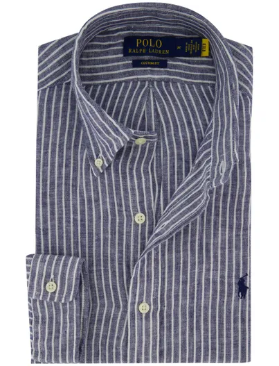 Polo Ralph Lauren Overhemd Polo Ralph Lauren Custom Fit navy wit gestreept linnen