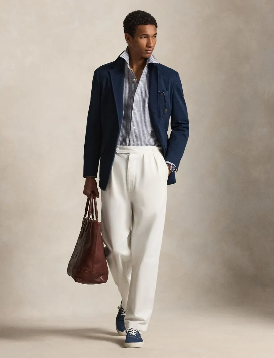 Overhemd Polo Ralph Lauren Custom Fit navy wit gestreept linnen