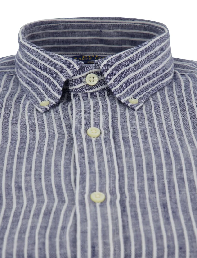 Navy wit gestreept linnen Polo Ralph Lauren overhemd
