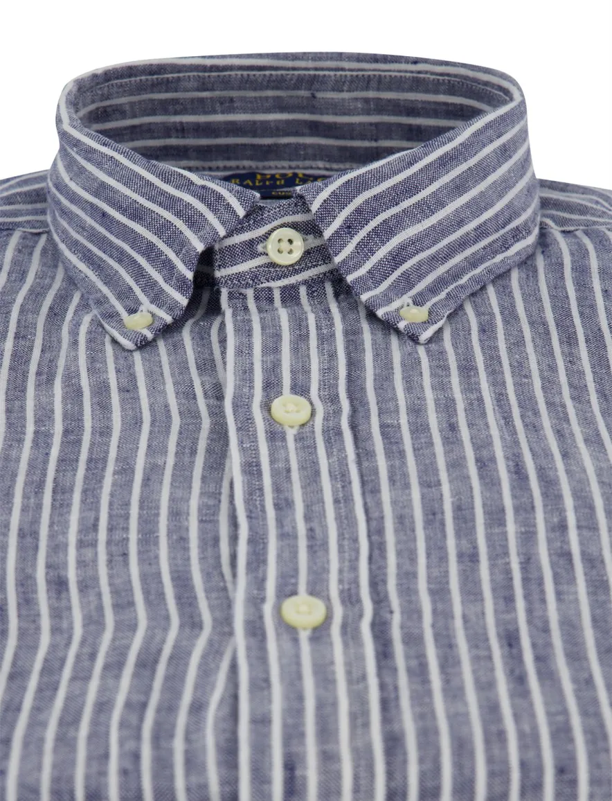 Overhemd Polo Ralph Lauren Custom Fit navy wit gestreept linnen