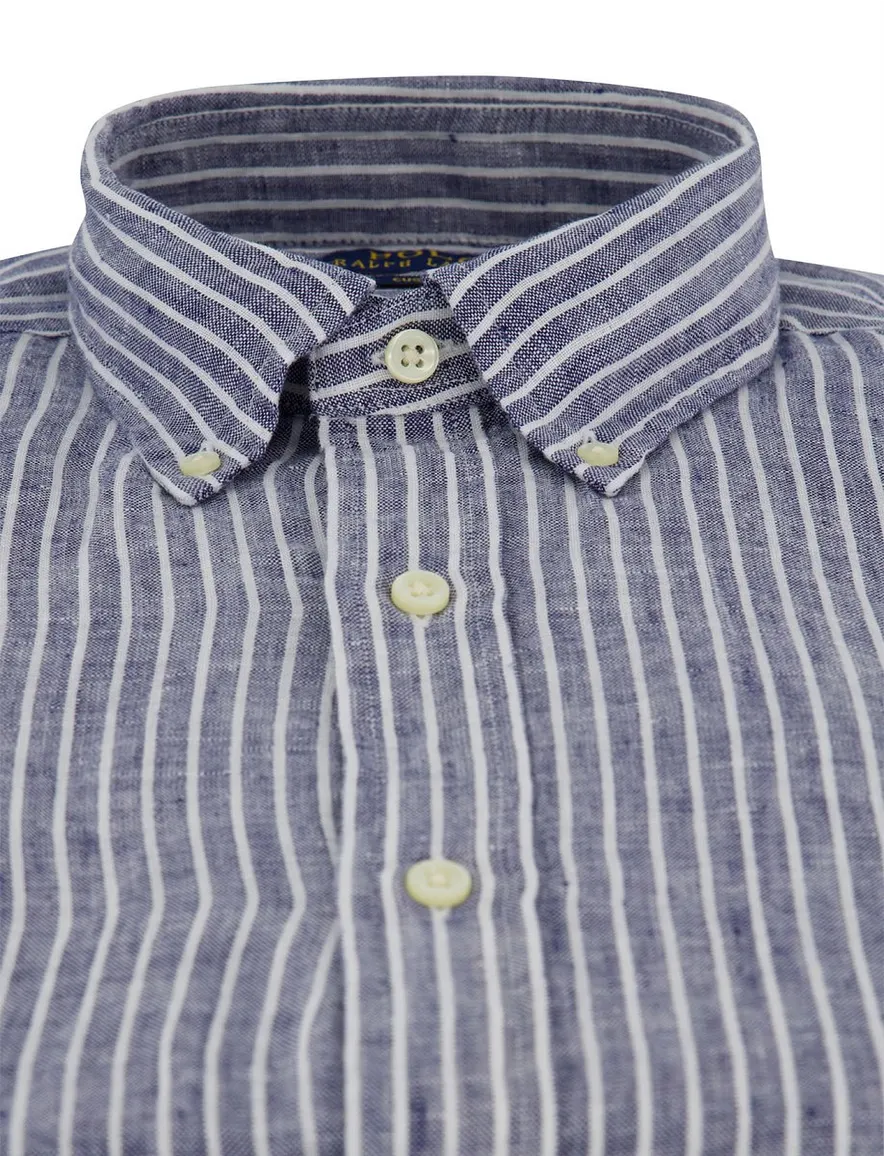 Overhemd Polo Ralph Lauren Custom Fit navy wit gestreept linnen