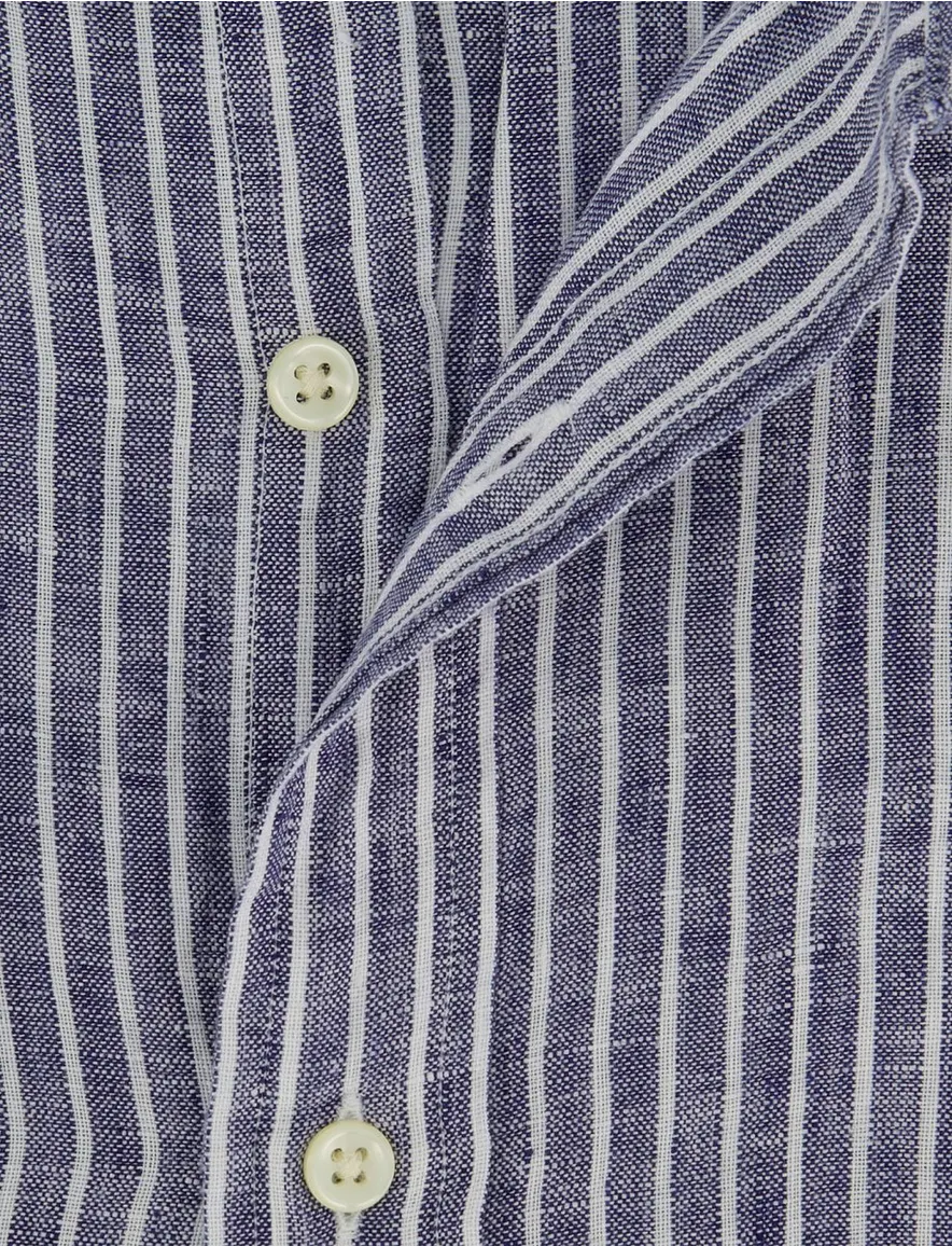 Overhemd Polo Ralph Lauren Custom Fit navy wit gestreept linnen