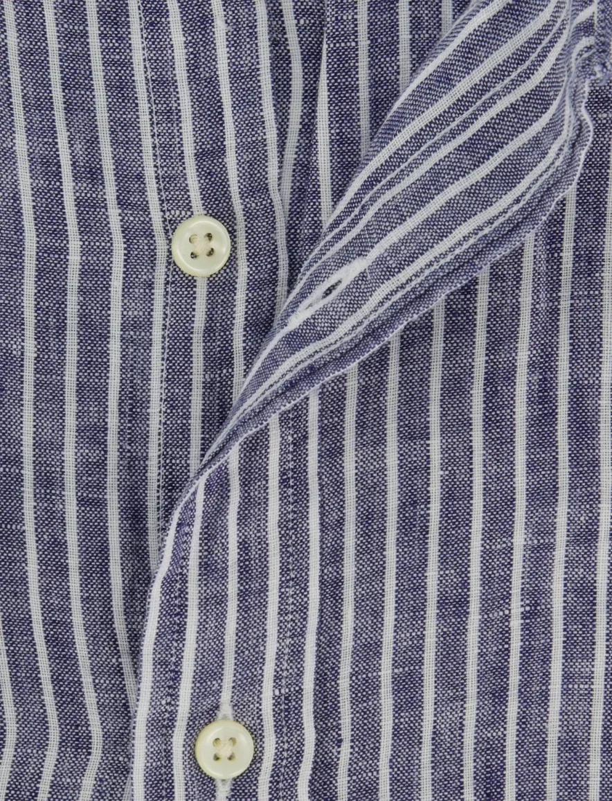 Polo Ralph Lauren Custom Fit overhemd navy wit gestreept linnen