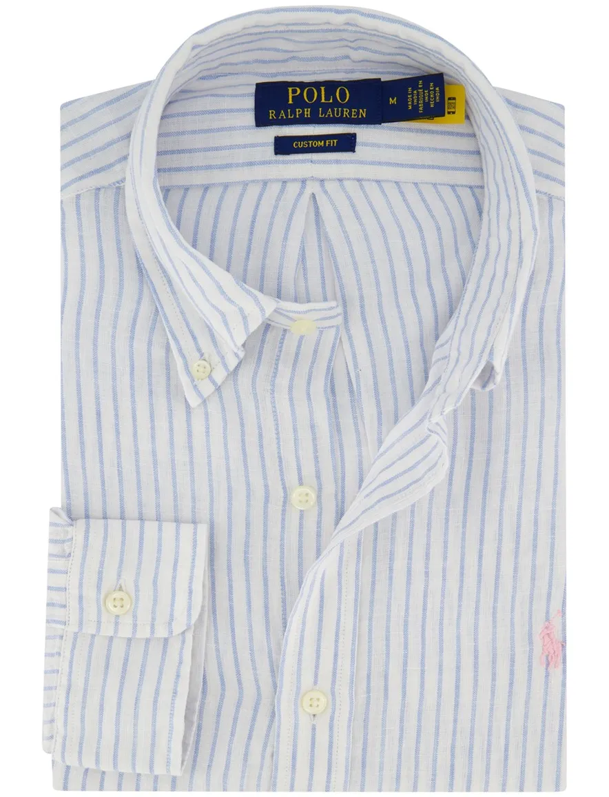 lichtblauw gestreept overhemd Polo Ralph Lauren Custom fit