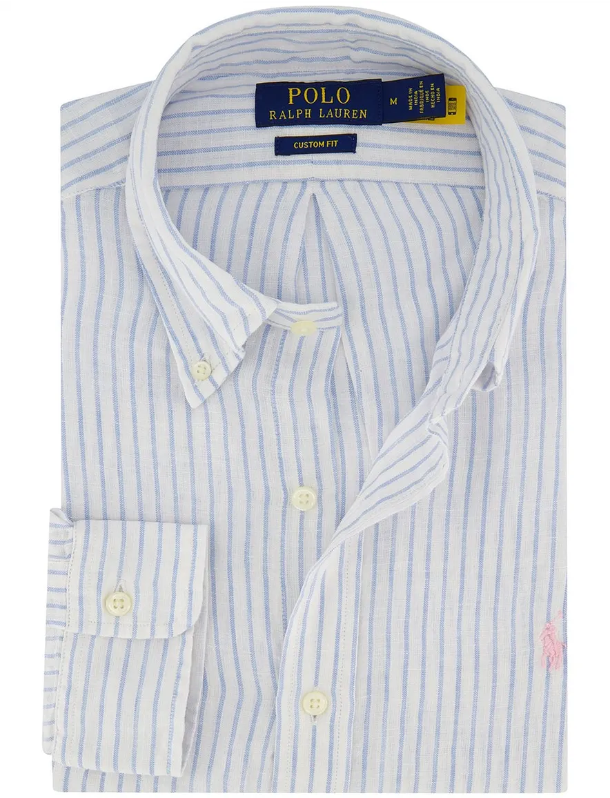 lichtblauw gestreept overhemd Polo Ralph Lauren Custom fit