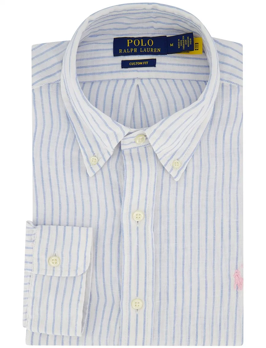 lichtblauw gestreept overhemd Polo Ralph Lauren Custom fit