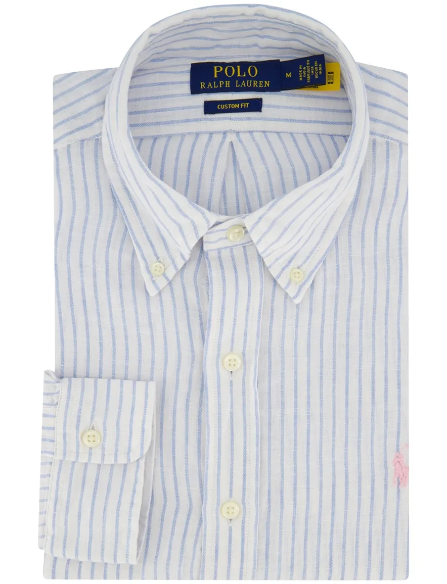 Polo Ralph Lauren overhemd wit gestreept lichtblauw normale fit