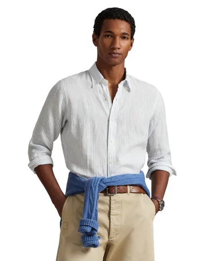 Polo Ralph Lauren Overhemd Polo Ralph Lauren wit gestreept lichtblauw linnen