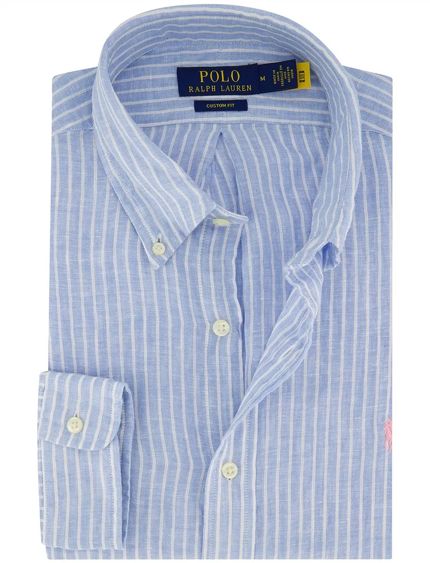 Lichtblauw gestreept overhemd Polo Ralph Lauren custom fit
